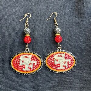 Elegant Handmade NFL Rhinestone SF 49ers Dangle Earrings